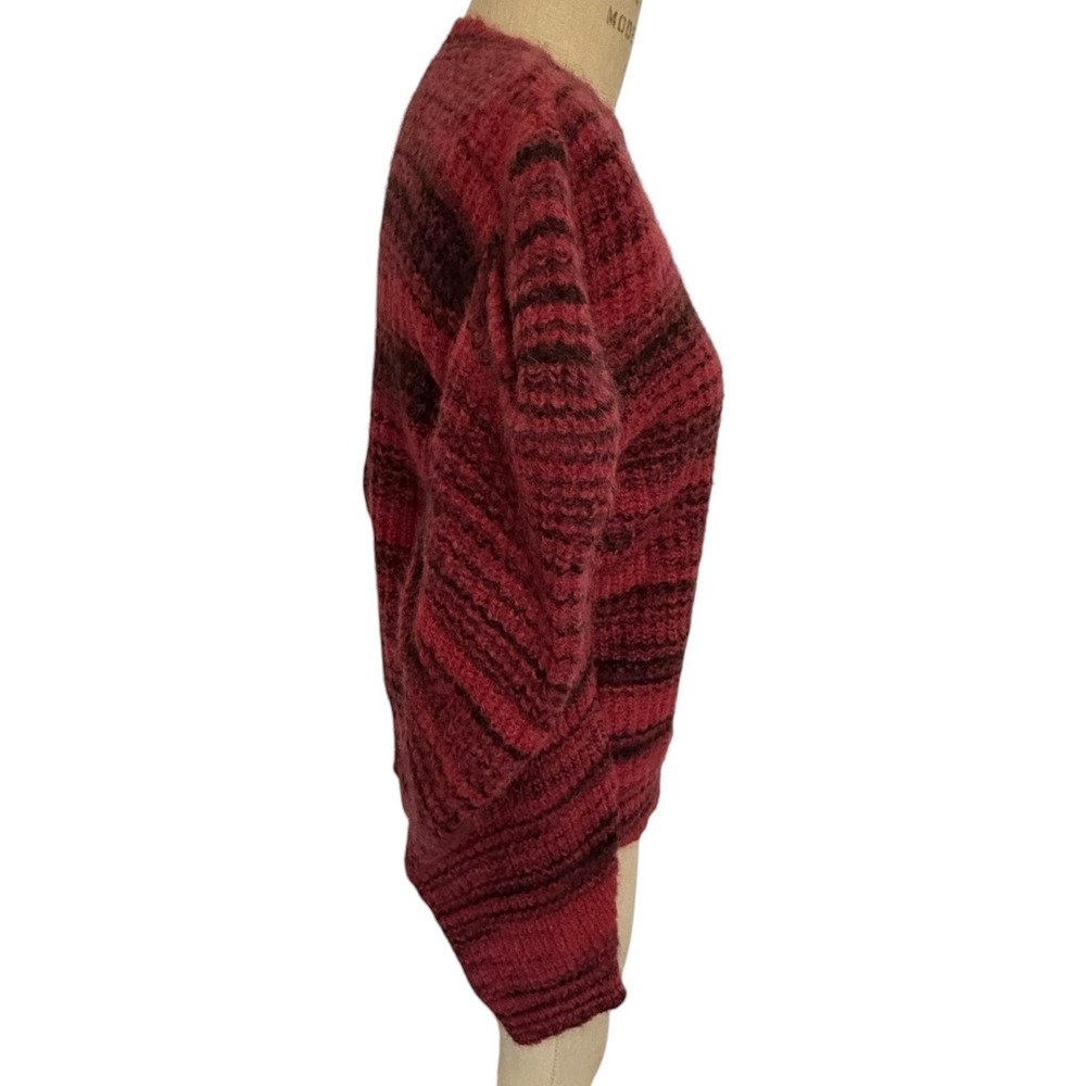 NAADAM Sweater Womens L Red Black Striped Alpaca Merino Wool Puff Sleeve Italy - Picture 6 of 7